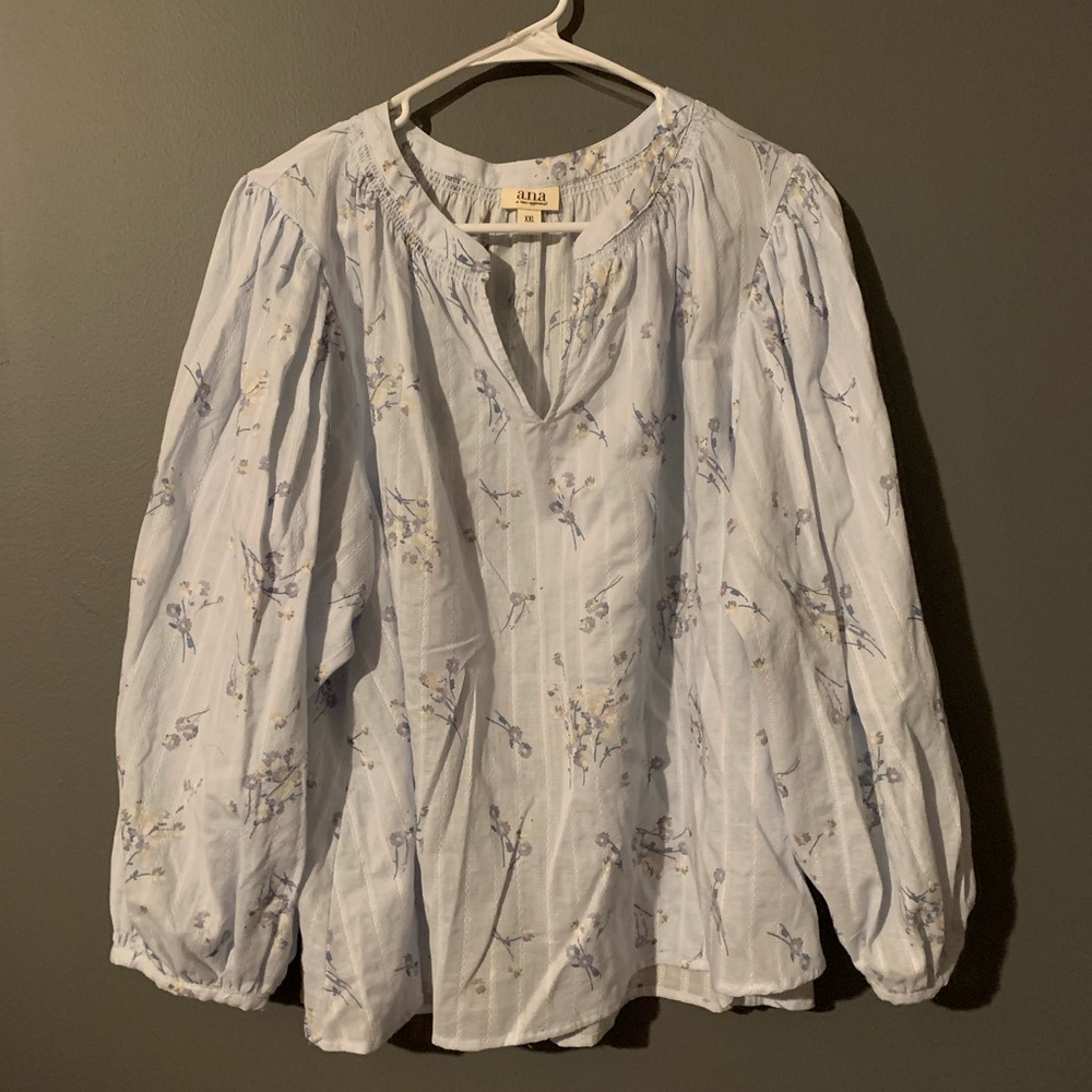 A.N.A. XXL light blue floral babydoll blouse